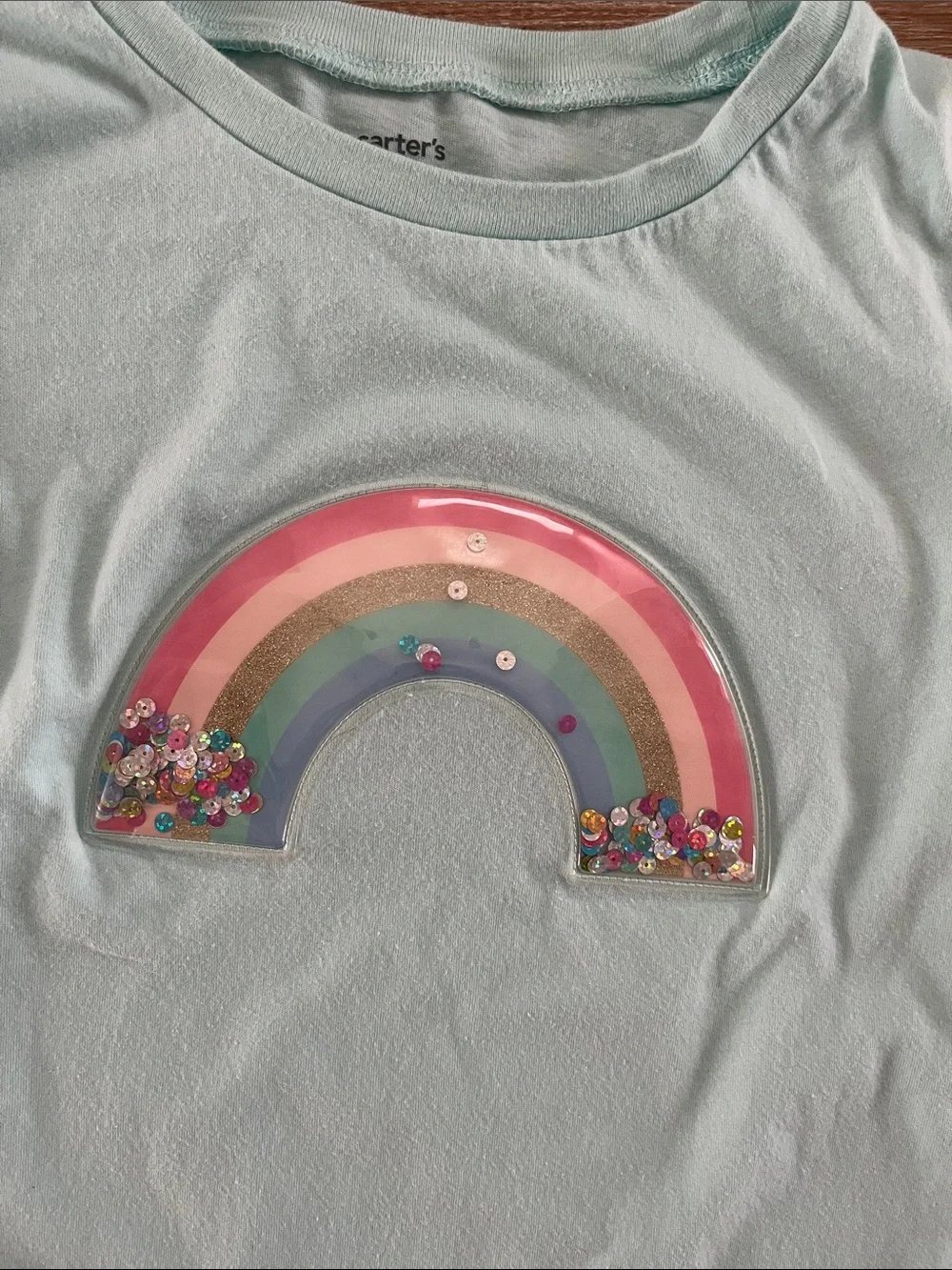 Carter’s Light Blue Girls' Long-Sleeve Top with Rainbow Sequin Shaker
